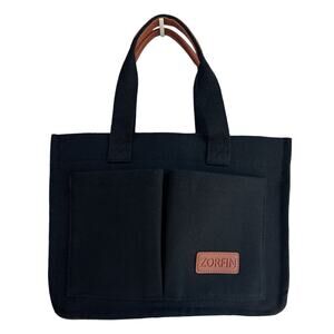 Black Canvas Tote Bag Crossbody Strap Multi Pocket New without tags ZORFIN brand